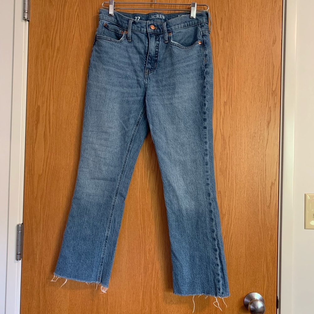 J. Crew blue jeans, demi bootcut, looks like kick out crop, size 27(size 4)